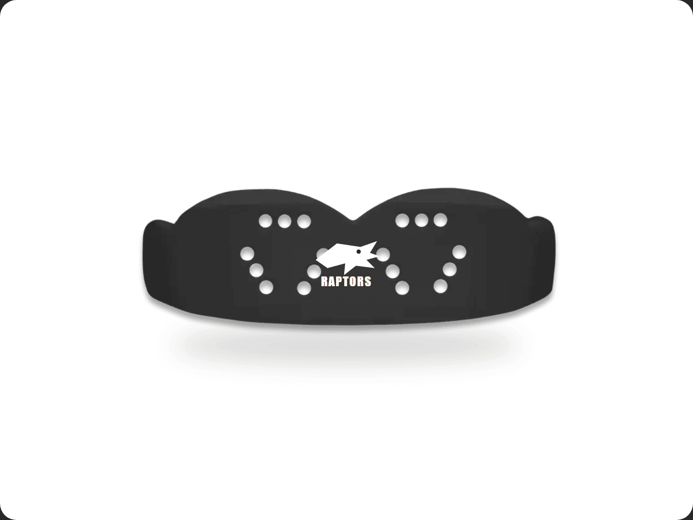 Riverside Raptors demo design printed on a charcoal black SISU 3D guard